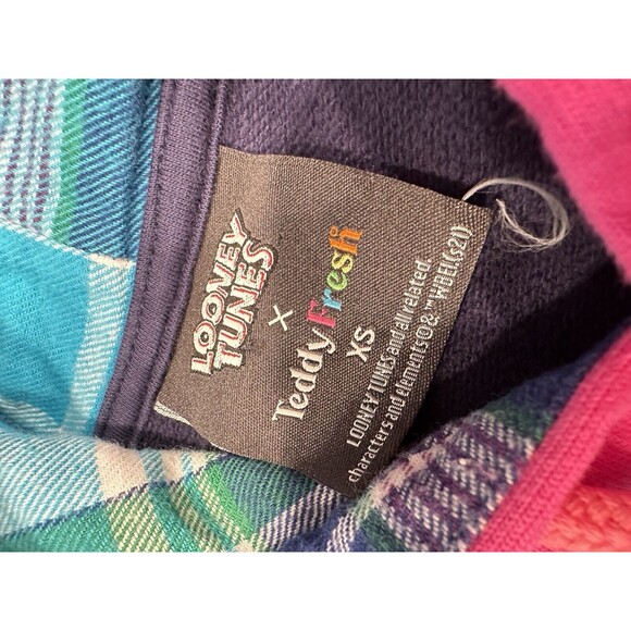 Teddy Fresh X Looney Tunes retro Embroidered Color Block Hoodie Sweatshirt XS - Picture 9 of 11